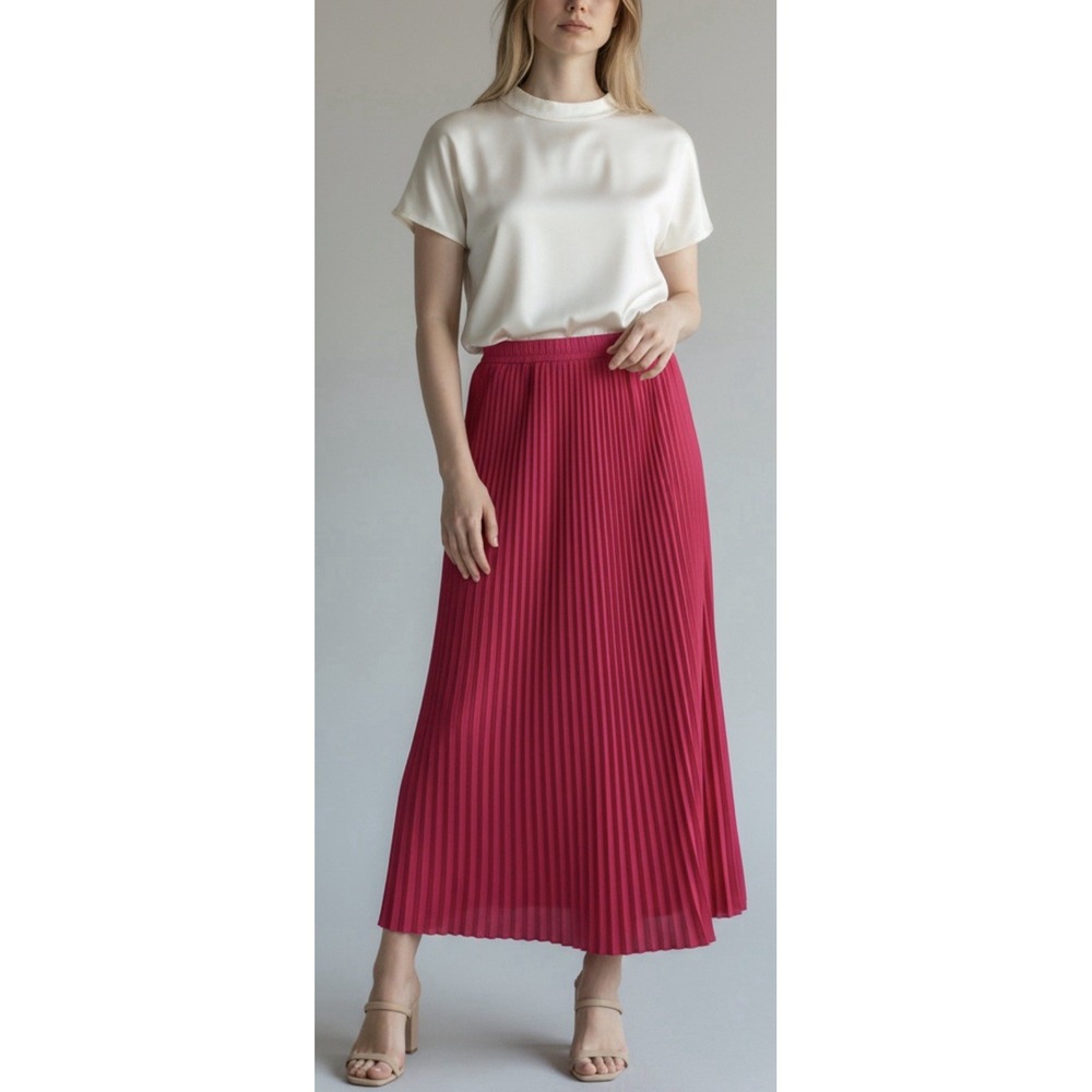 NWT Banana Republic Hot Pink Pleated Maxi Skirt Sz S Accordion Bright Coral Red